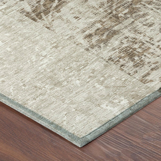 8' X 10' Beige And Brown Abstract Washable Indoor Outdoor Area Rug