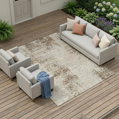 8' X 10' Beige And Brown Abstract Washable Indoor Outdoor Area Rug HomeRoots