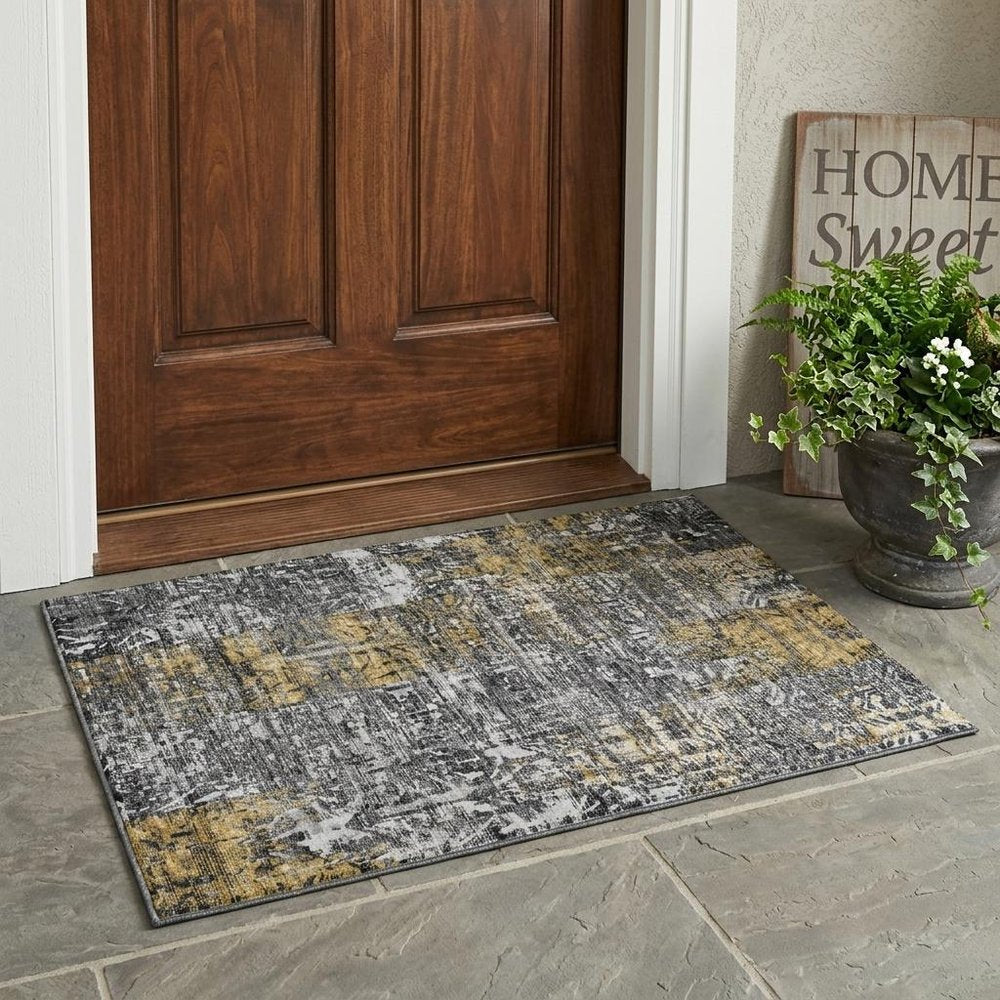 3' X 5' Black And Gray Abstract Washable Indoor Outdoor Area Rug — view 5