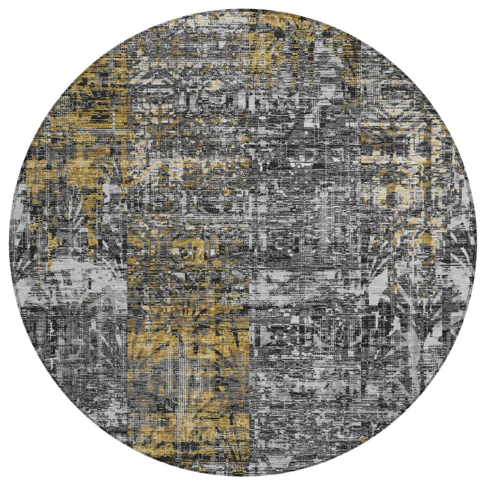 8' Black And Gray Round Abstract Washable Indoor Outdoor Area Rug HomeRoots