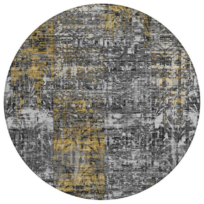 8' Black And Gray Round Abstract Washable Indoor Outdoor Area Rug HomeRoots