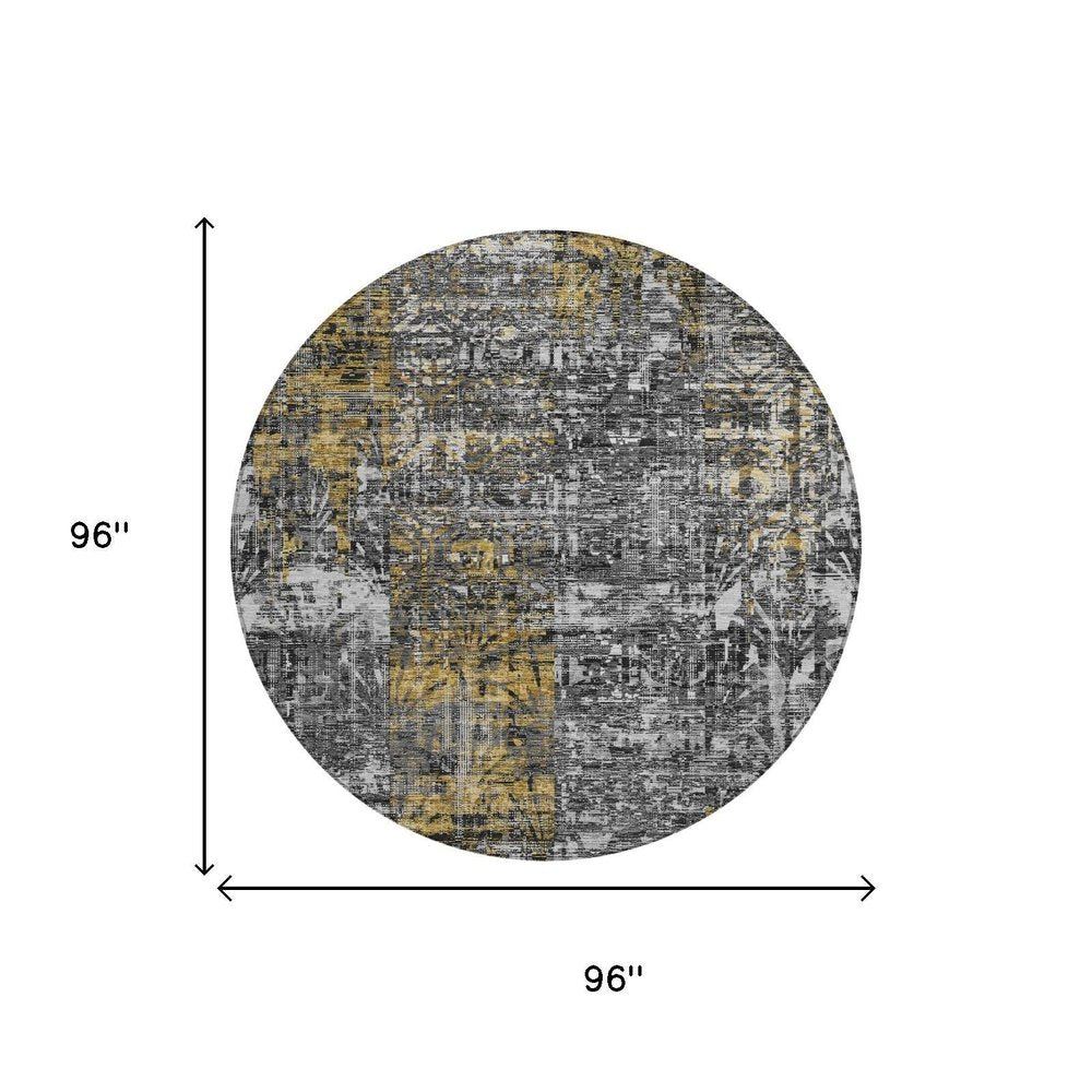 8' Black And Gray Round Abstract Washable Indoor Outdoor Area Rug HomeRoots