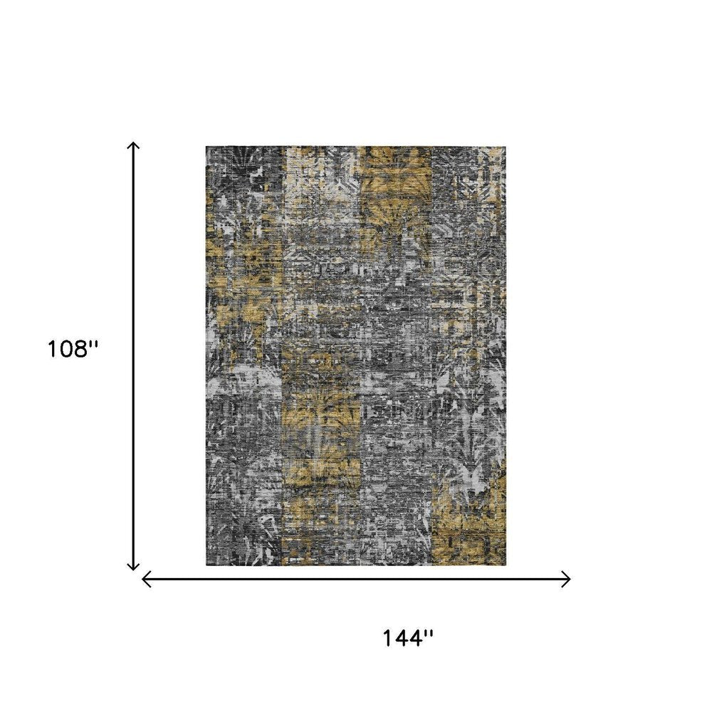 9' X 12' Black And Gray Abstract Washable Indoor Outdoor Area Rug — view 4