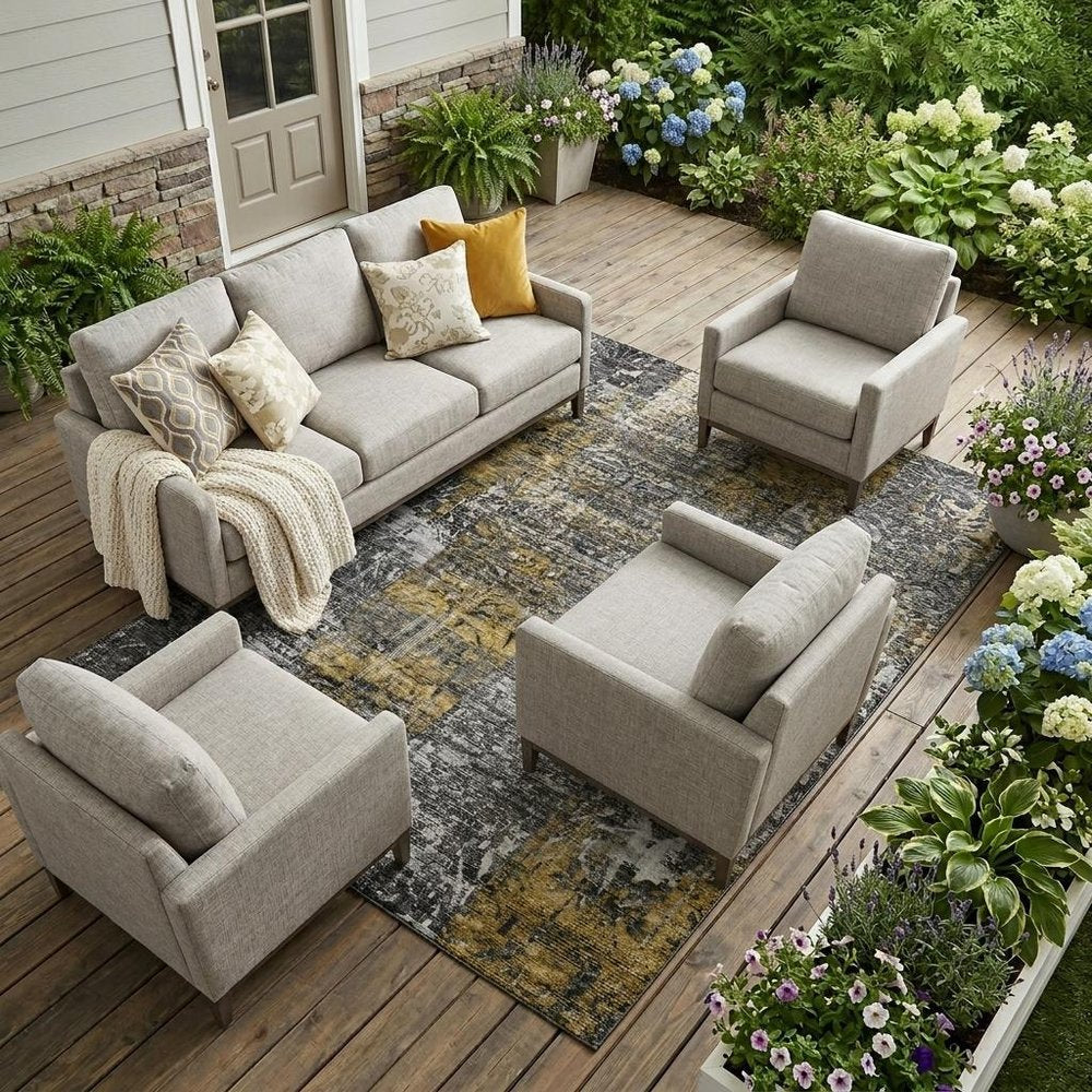 9' X 12' Black And Gray Abstract Washable Indoor Outdoor Area Rug — view 5