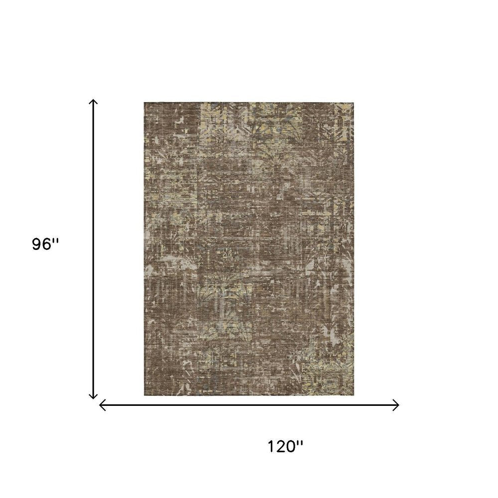8' X 10' Chocolate And Brown Abstract Washable Indoor Outdoor Area Rug — view 4