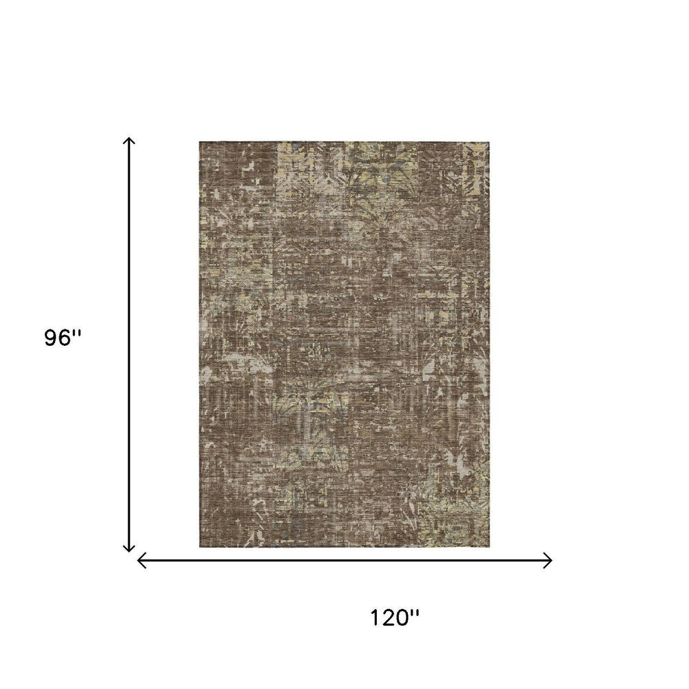 8' X 10' Chocolate And Brown Abstract Washable Indoor Outdoor Area Rug — view 5