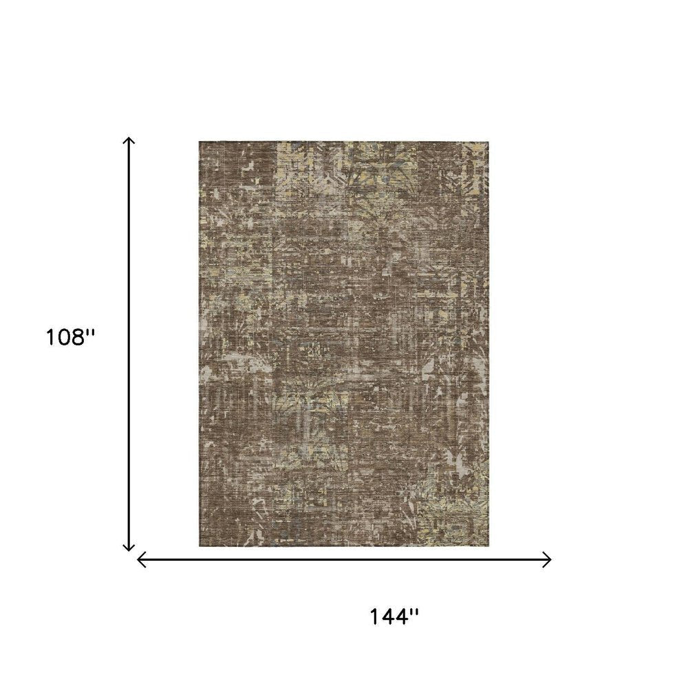 9' X 12' Chocolate And Brown Abstract Washable Indoor Outdoor Area Rug — view 4