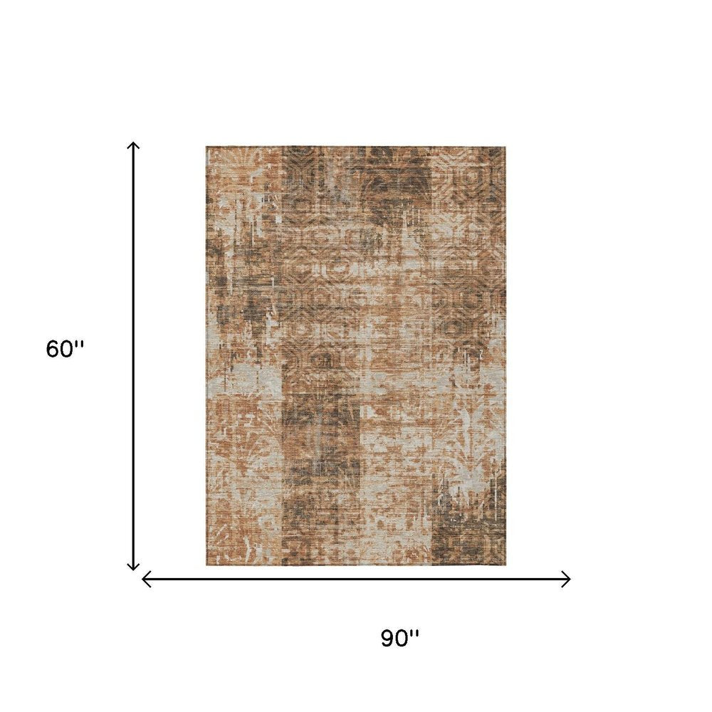 5' X 8' Copper And Orange Abstract Washable Indoor Outdoor Area Rug HomeRoots