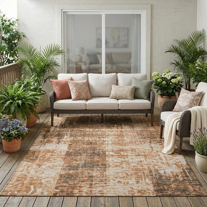 5' X 8' Copper And Orange Abstract Washable Indoor Outdoor Area Rug HomeRoots