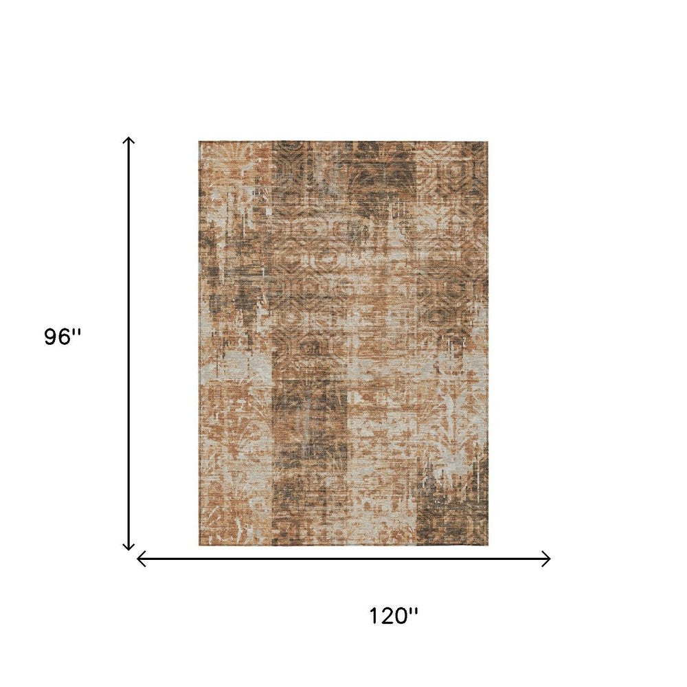 8' X 10' Copper And Orange Abstract Washable Indoor Outdoor Area Rug HomeRoots