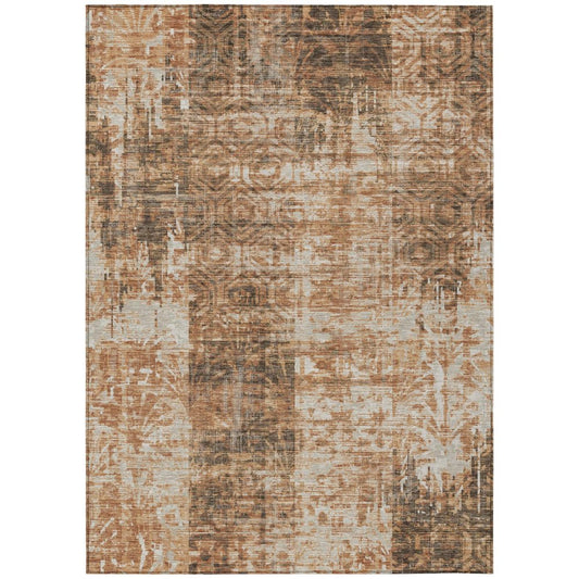 8' X 10' Copper And Orange Abstract Washable Indoor Outdoor Area Rug