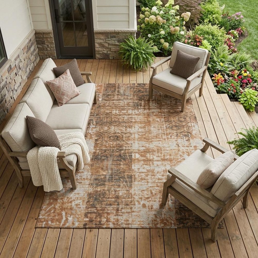 8' X 10' Copper And Orange Abstract Washable Indoor Outdoor Area Rug HomeRoots