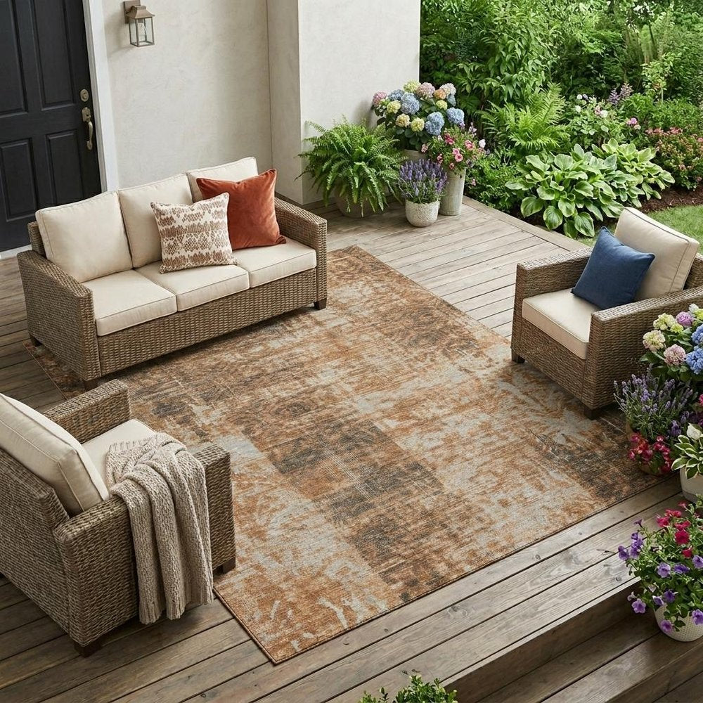 9' X 12' Copper And Orange Abstract Washable Indoor Outdoor Area Rug — view 5