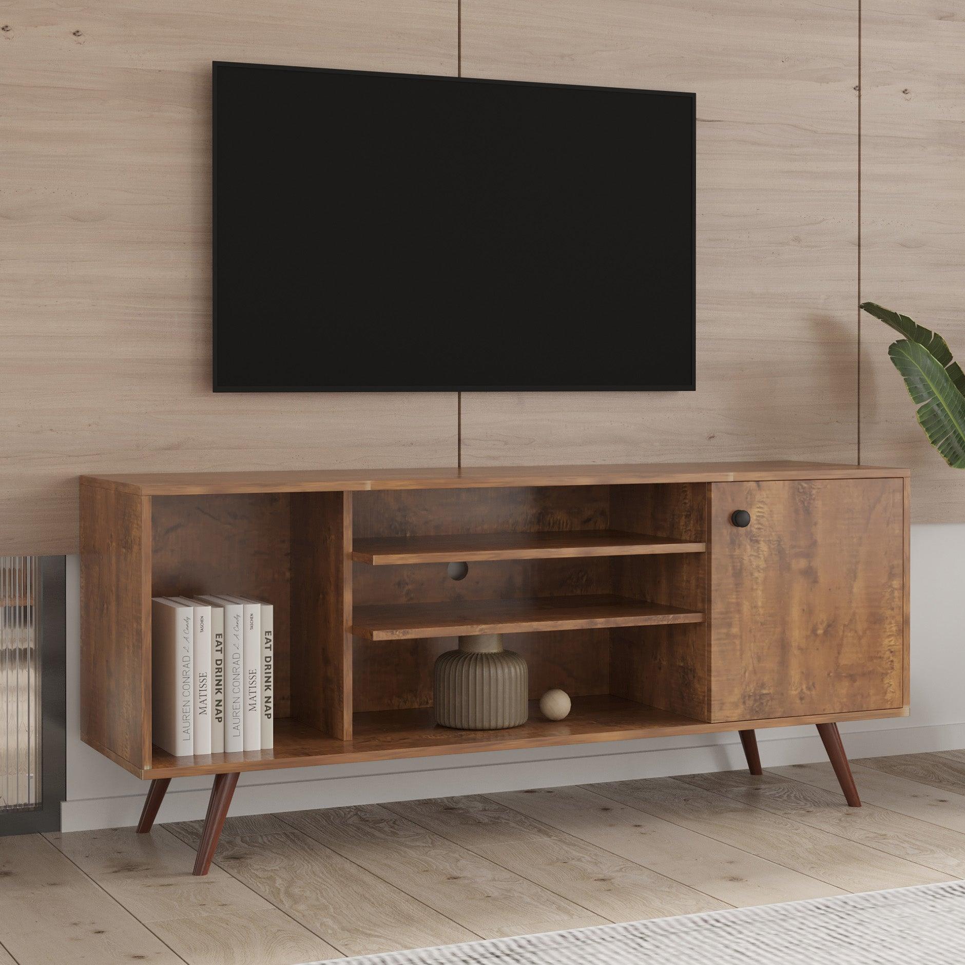 TV Stand Use in Living Room Furniture with 1 storage and 2 shelves Cabinet high quality particle board Walnut - FurniFindUSA