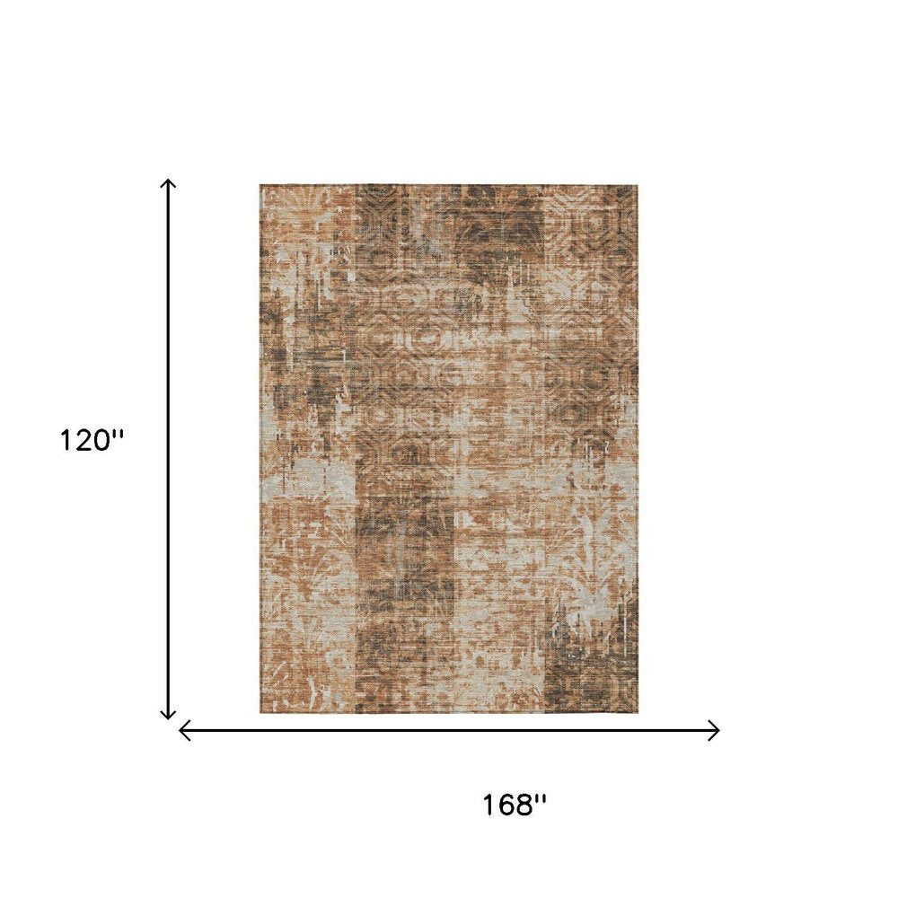 10' X 14' Copper And Orange Abstract Washable Indoor Outdoor Area Rug — view 4