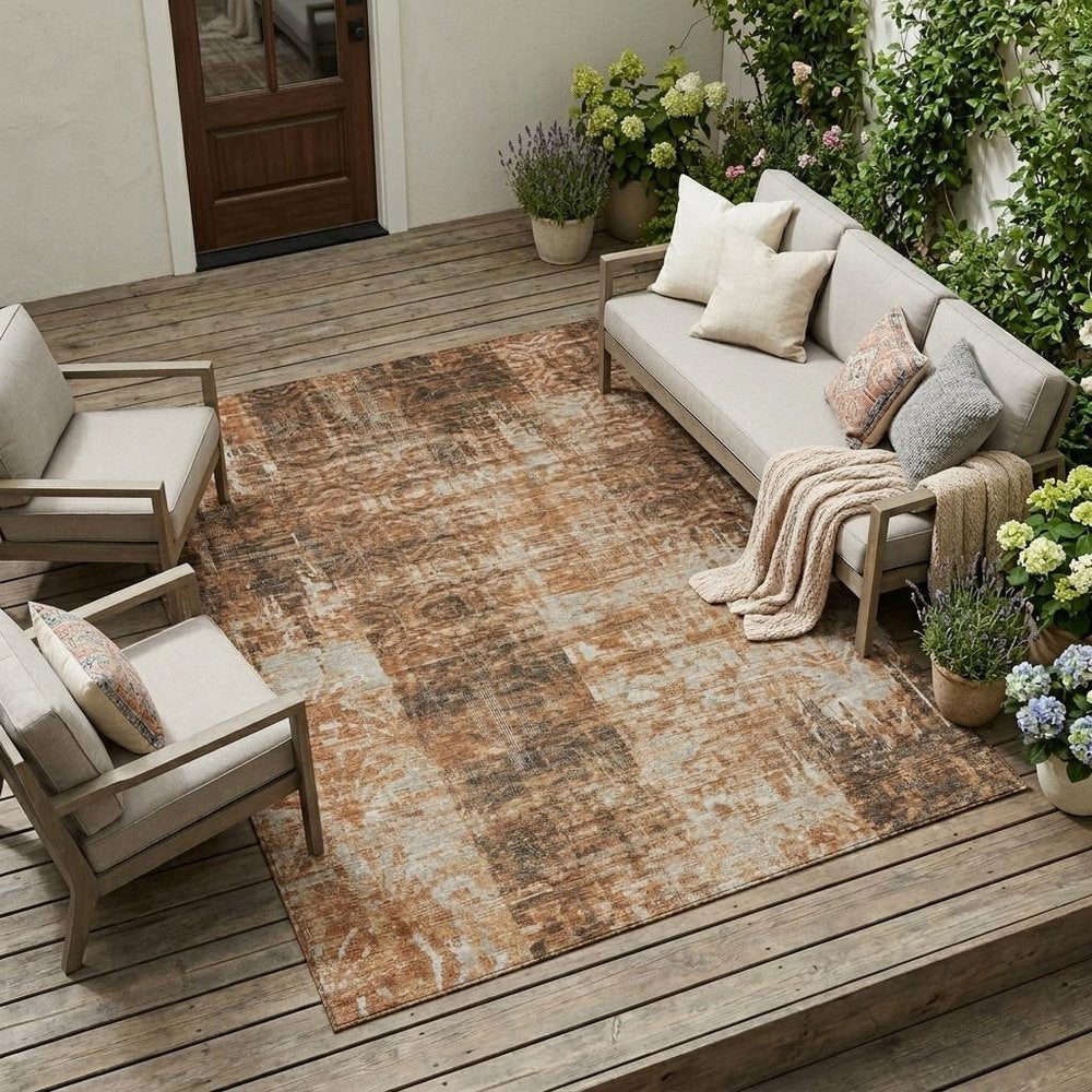 10' X 14' Copper And Orange Abstract Washable Indoor Outdoor Area Rug HomeRoots