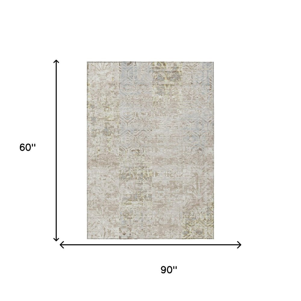 5' X 8' Ivory And Silver Abstract Washable Indoor Outdoor Area Rug HomeRoots