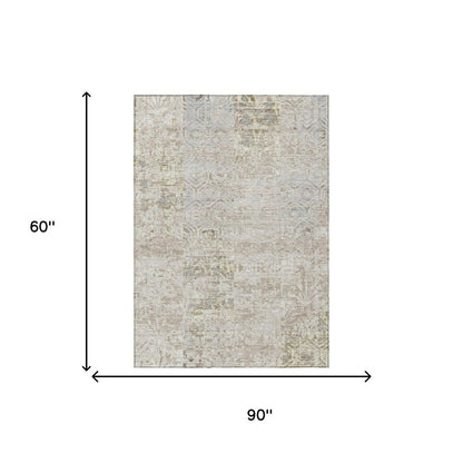 5' X 8' Ivory And Silver Abstract Washable Indoor Outdoor Area Rug HomeRoots