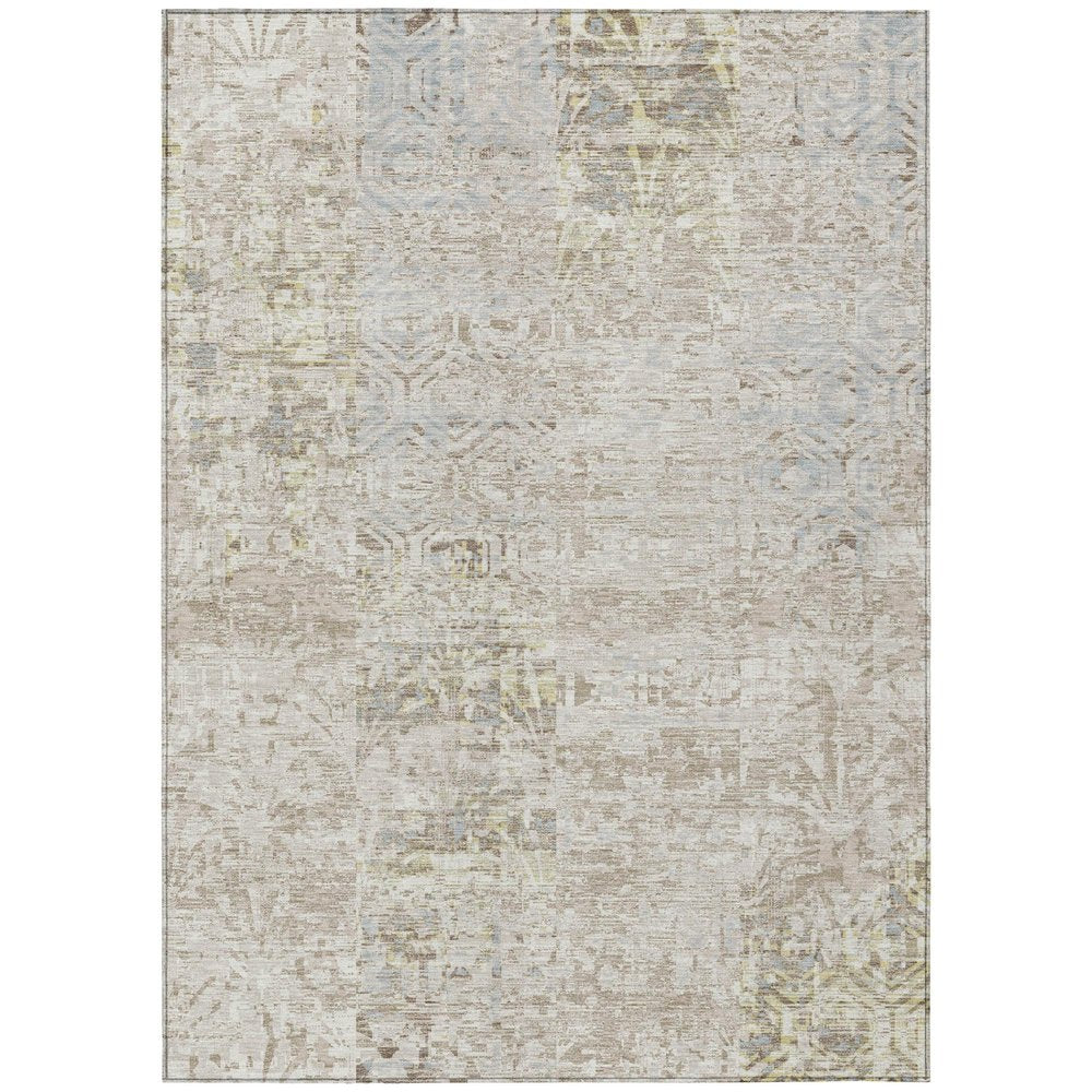 5' X 8' Ivory And Silver Abstract Washable Indoor Outdoor Area Rug — view 1