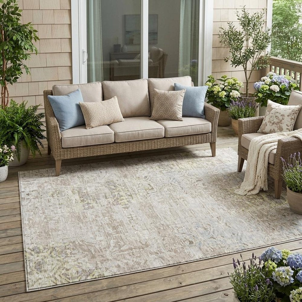 5' X 8' Ivory And Silver Abstract Washable Indoor Outdoor Area Rug HomeRoots