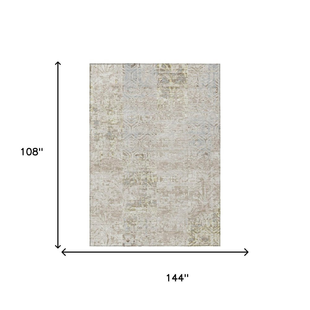 9' X 12' Ivory And Silver Abstract Washable Indoor Outdoor Area Rug HomeRoots