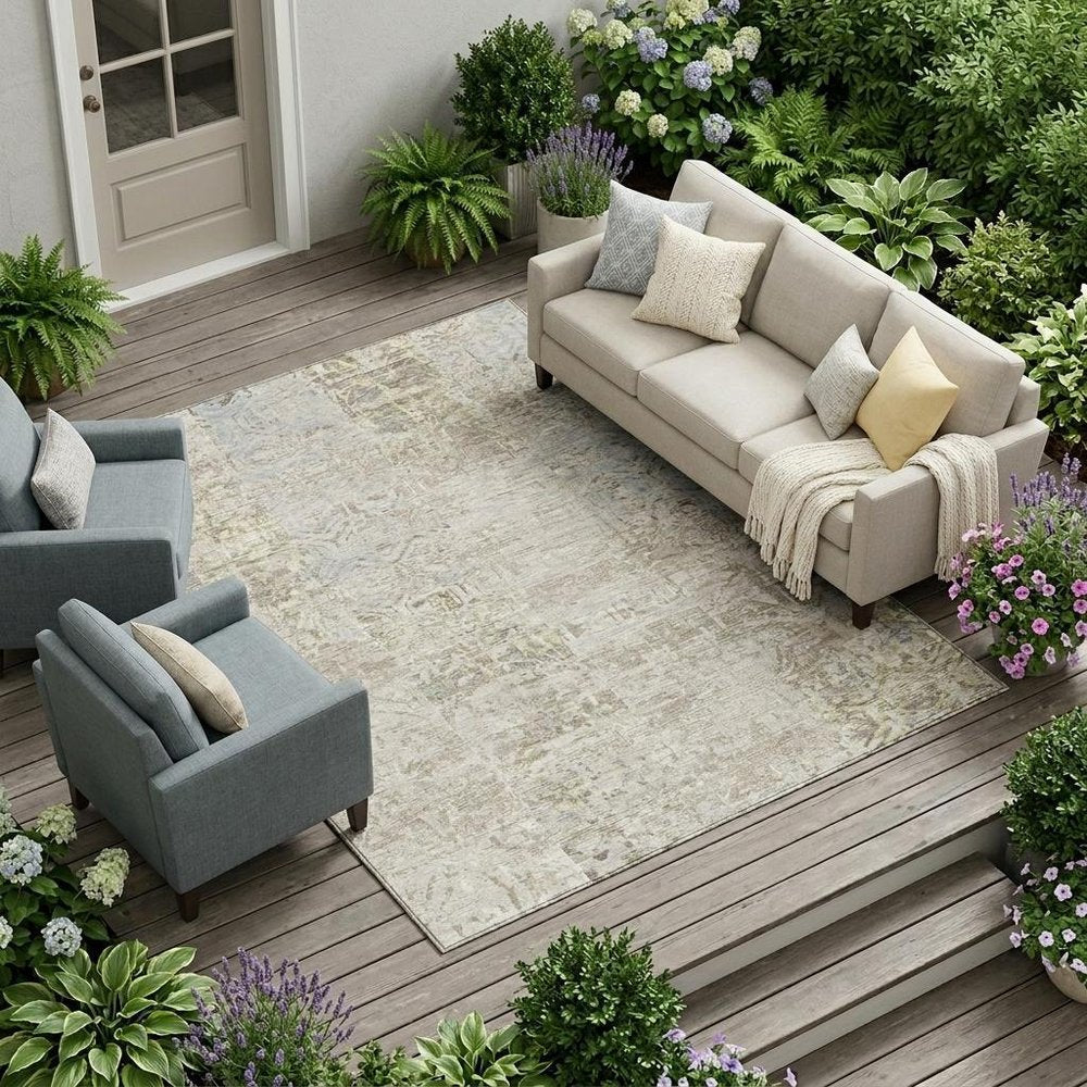 9' X 12' Ivory And Silver Abstract Washable Indoor Outdoor Area Rug HomeRoots