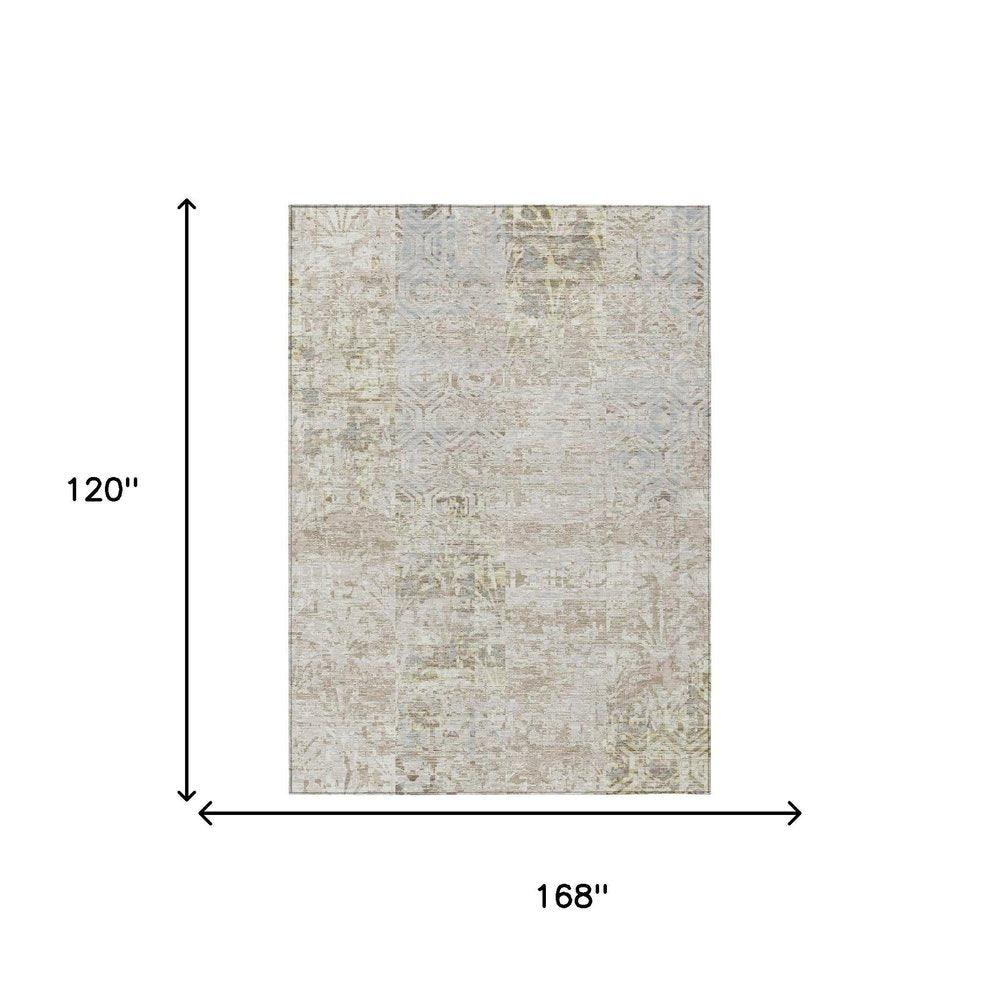 10' X 14' Ivory And Silver Abstract Washable Indoor Outdoor Area Rug HomeRoots