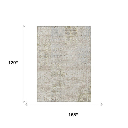 10' X 14' Ivory And Silver Abstract Washable Indoor Outdoor Area Rug HomeRoots
