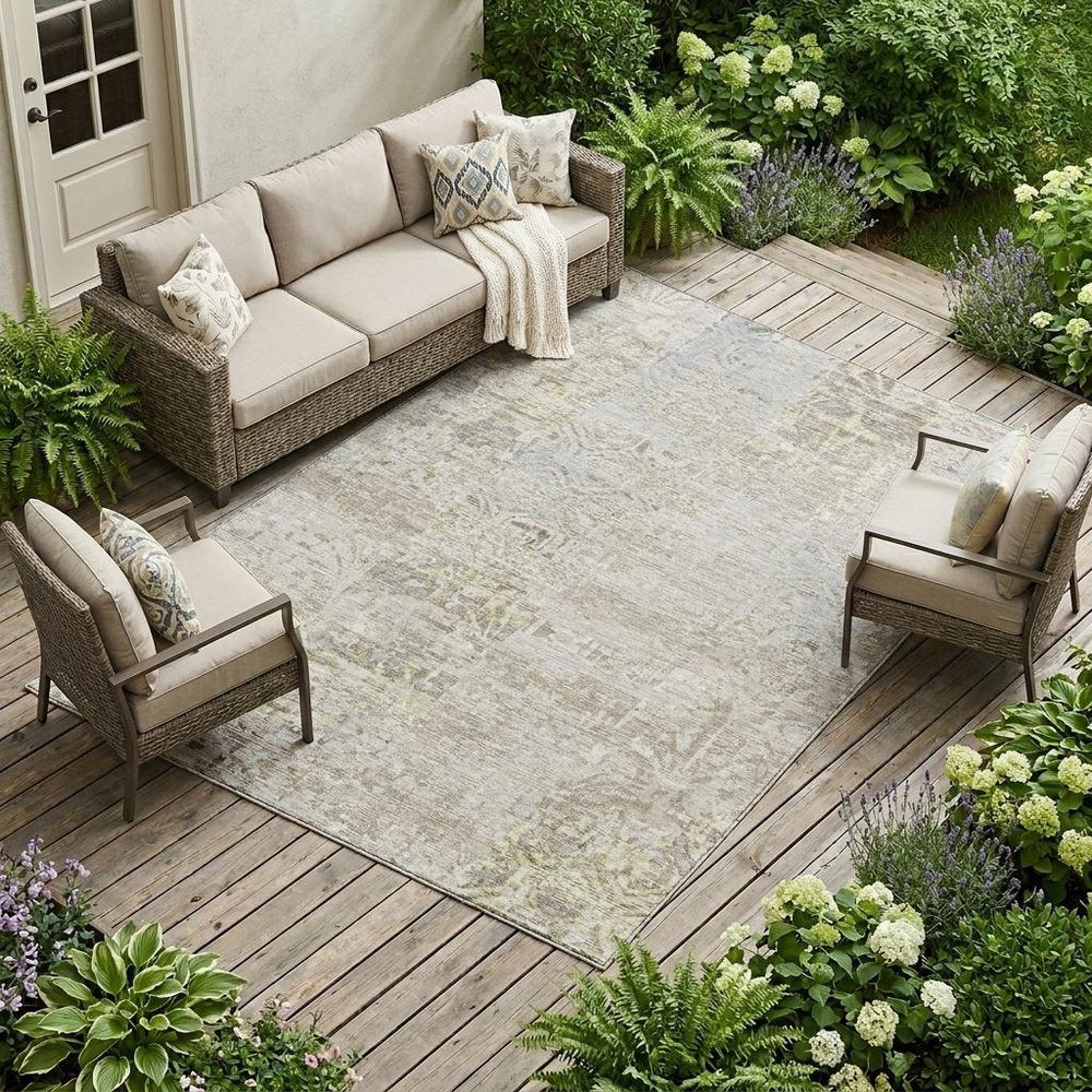 10' X 14' Ivory And Silver Abstract Washable Indoor Outdoor Area Rug HomeRoots