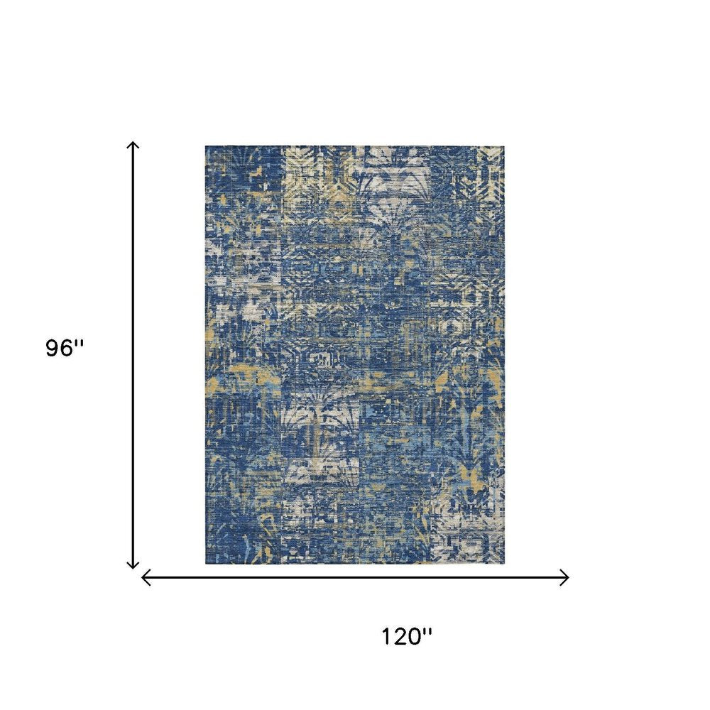 8' X 10' Navy Blue And Blue Abstract Washable Indoor Outdoor Area Rug HomeRoots