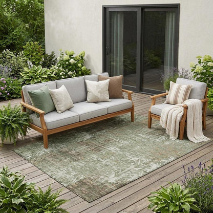 5' X 8' Olive Green And Green Abstract Washable Indoor Outdoor Area Rug HomeRoots