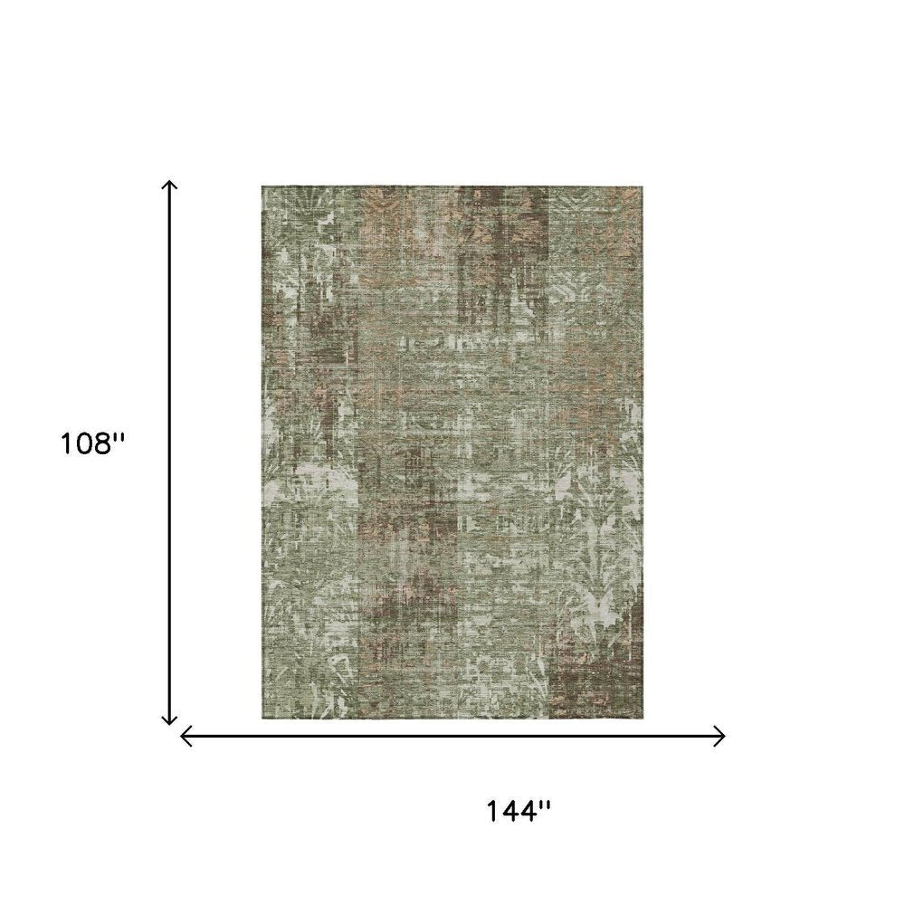 9' X 12' Olive Green And Green Abstract Washable Indoor Outdoor Area Rug — view 4
