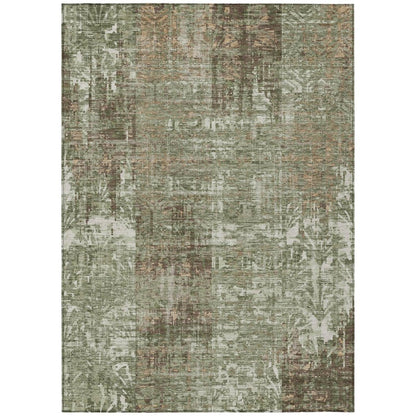 9' X 12' Olive Green And Green Abstract Washable Indoor Outdoor Area Rug HomeRoots