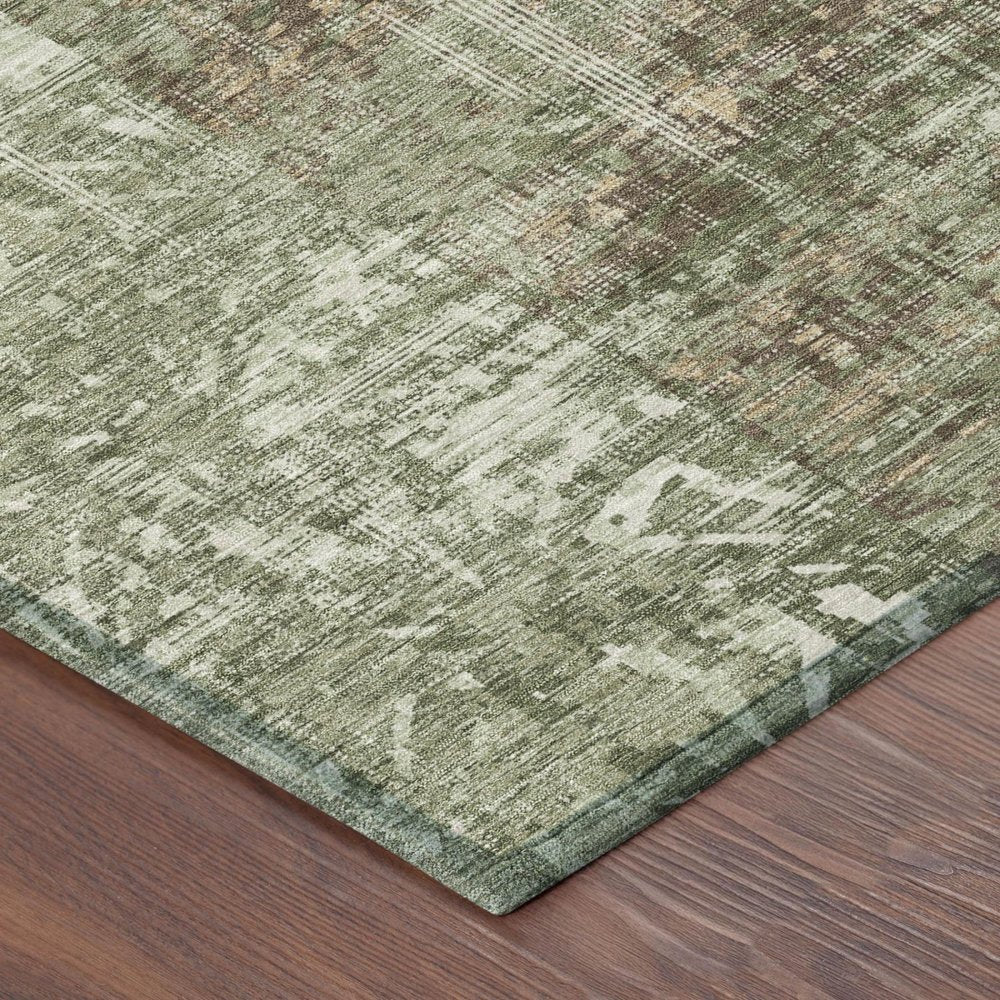 9' X 12' Olive Green And Green Abstract Washable Indoor Outdoor Area Rug — view 2