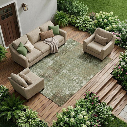 9' X 12' Olive Green And Green Abstract Washable Indoor Outdoor Area Rug HomeRoots