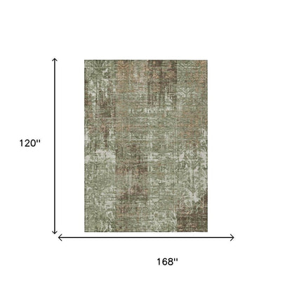 10' X 14' Olive Green And Green Abstract Washable Indoor Outdoor Area Rug HomeRoots