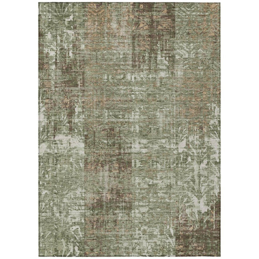 10' X 14' Olive Green And Green Abstract Washable Indoor Outdoor Area Rug