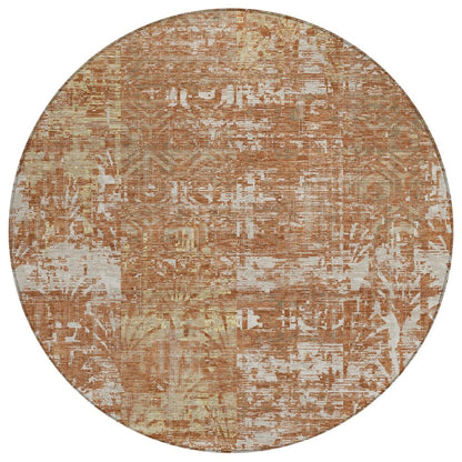 8' Orange And Beige Round Abstract Washable Indoor Outdoor Area Rug HomeRoots