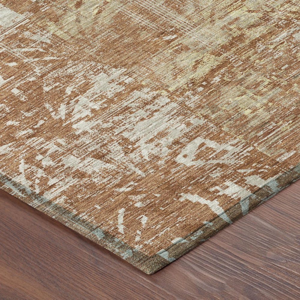 8' Orange And Beige Round Abstract Washable Indoor Outdoor Area Rug — view 2