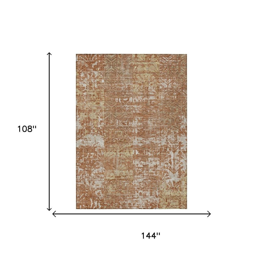 9' X 12' Orange And Beige Abstract Washable Indoor Outdoor Area Rug HomeRoots