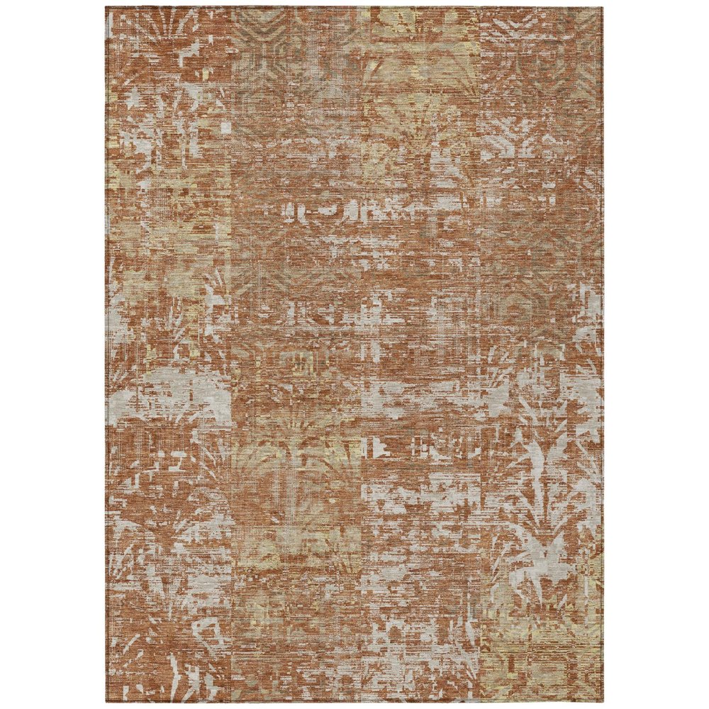 9' X 12' Orange And Beige Abstract Washable Indoor Outdoor Area Rug — view 1