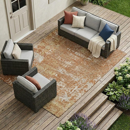 9' X 12' Orange And Beige Abstract Washable Indoor Outdoor Area Rug HomeRoots