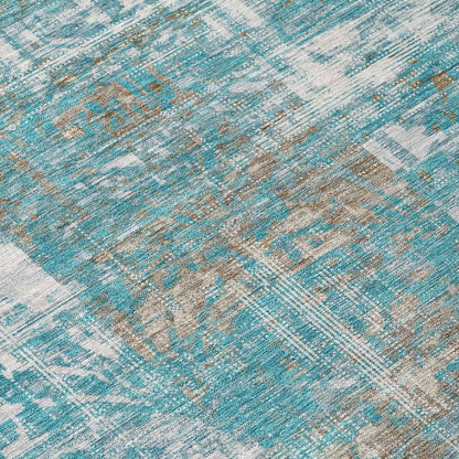 8' Teal Blue And Pewter Round Abstract Washable Indoor Outdoor Area Rug HomeRoots