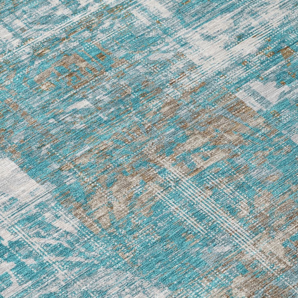 8' Teal Blue And Pewter Round Abstract Washable Indoor Outdoor Area Rug — view 3