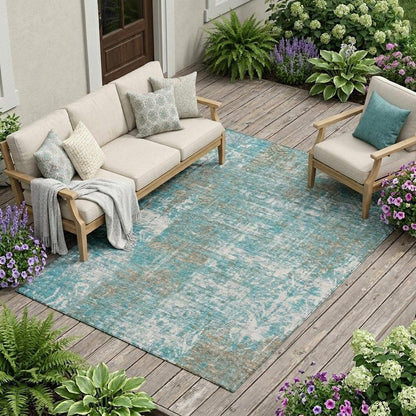 8' X 10' Teal Blue And Pewter Abstract Washable Indoor Outdoor Area Rug HomeRoots
