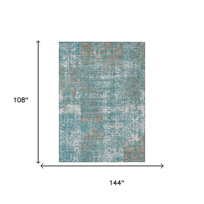 9' X 12' Teal Blue And Pewter Abstract Washable Indoor Outdoor Area Rug HomeRoots