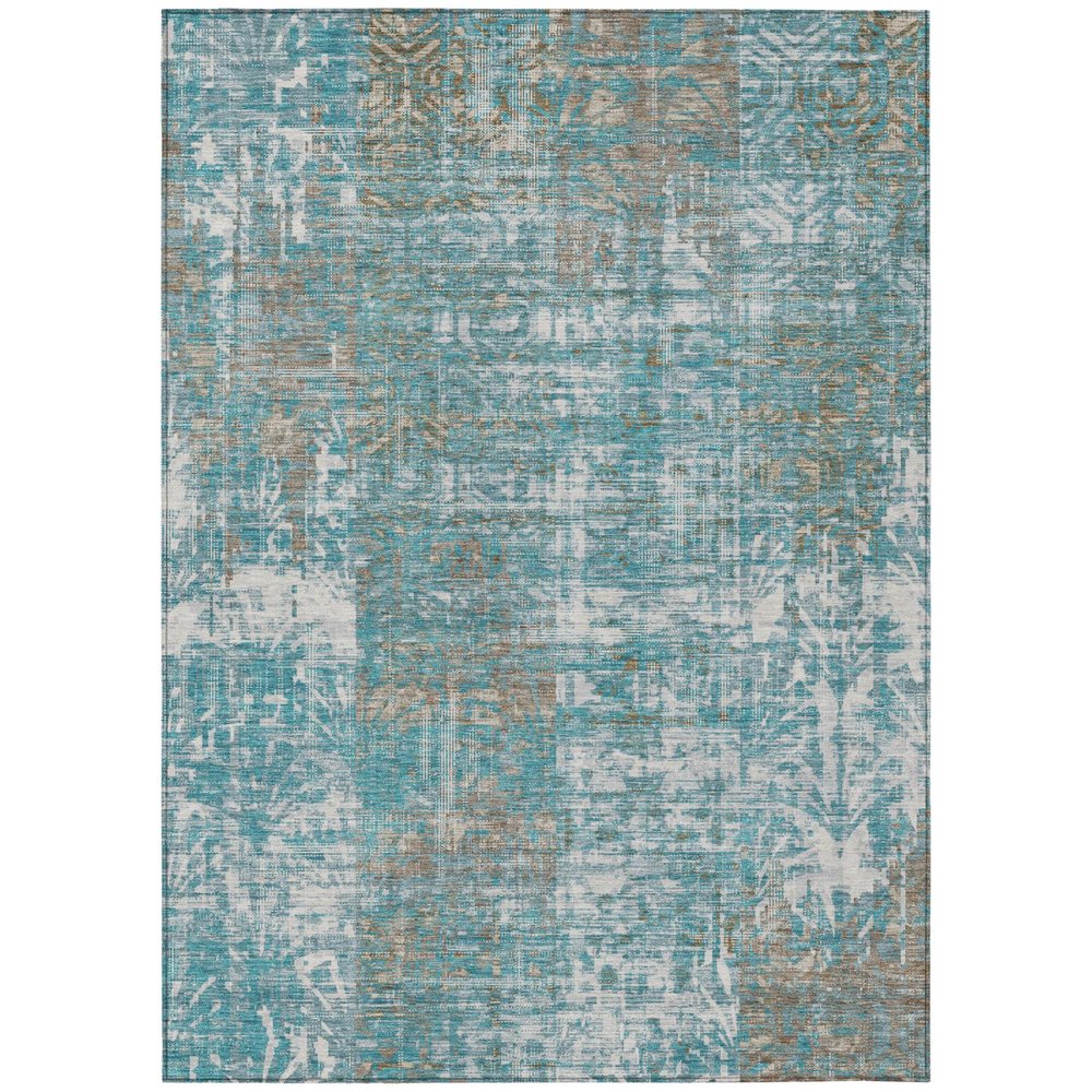 9' X 12' Teal Blue And Pewter Abstract Washable Indoor Outdoor Area Rug HomeRoots