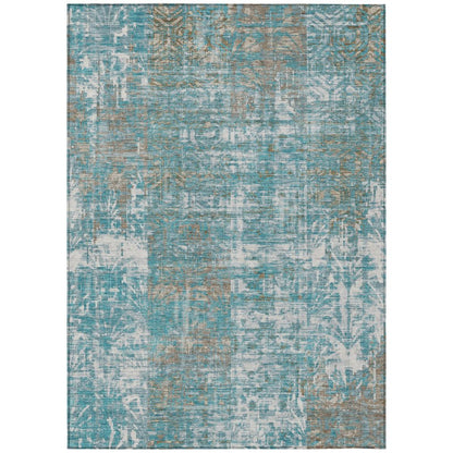 9' X 12' Teal Blue And Pewter Abstract Washable Indoor Outdoor Area Rug HomeRoots