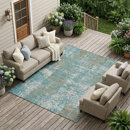 9' X 12' Teal Blue And Pewter Abstract Washable Indoor Outdoor Area Rug HomeRoots