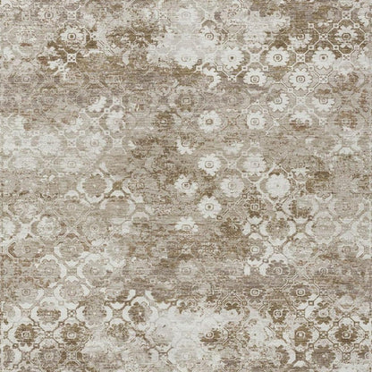 3' X 5' Beige And Brown Floral Medallion Washable Indoor Outdoor Area Rug